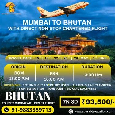 bhutan package tour from mumbai with direct direct chartered flight